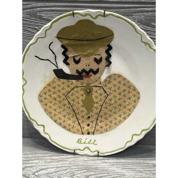 Folk Art 1950s His & Hers Portraits Vintage MCM Plates Beth & Bill Kitschy Decor - Picture 2 of 13